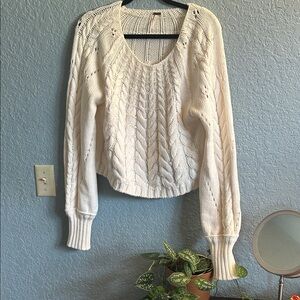 Free People Cream Cable Knit Sweater